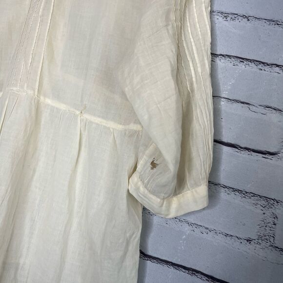 Johnny Was Cream Cuffed Sleeve Pleated Blouse SZ M Ribbed Luxury CottageCore Y2K - Picture 11 of 14
